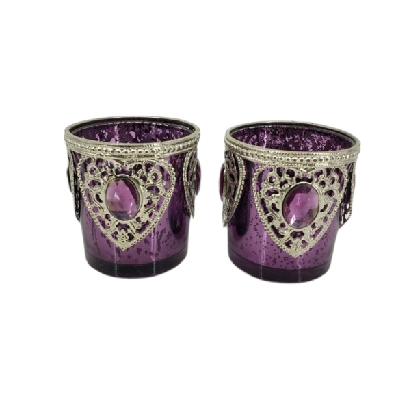 Set Of 2 Jewel Embellished Colorful Votives